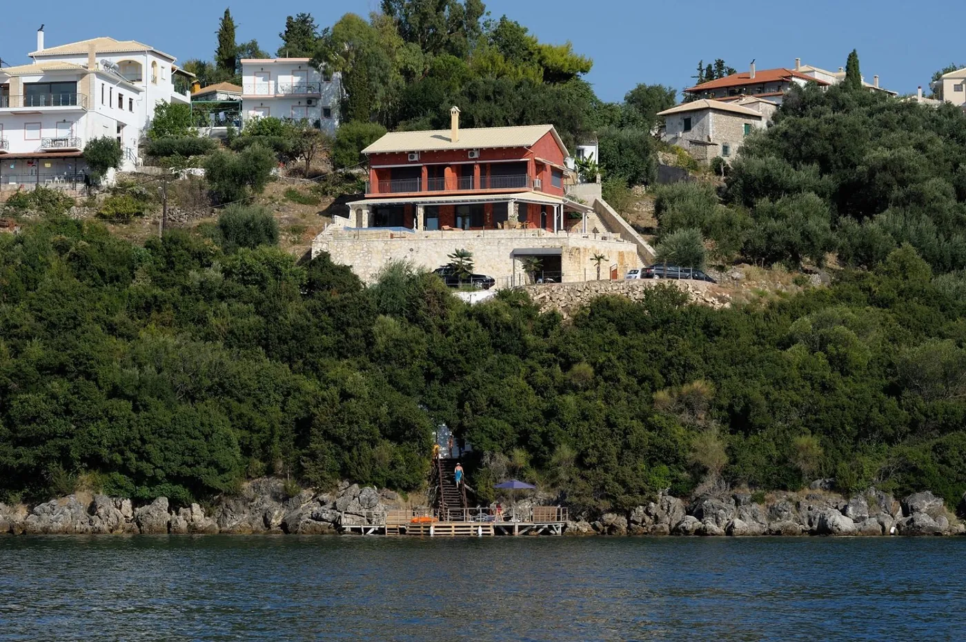 Sivota villas seen from the sea on Sivota Bay