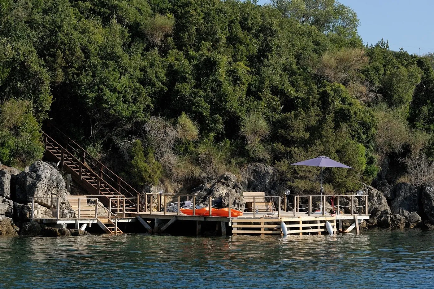 Swimming deck at the water in Sivota
