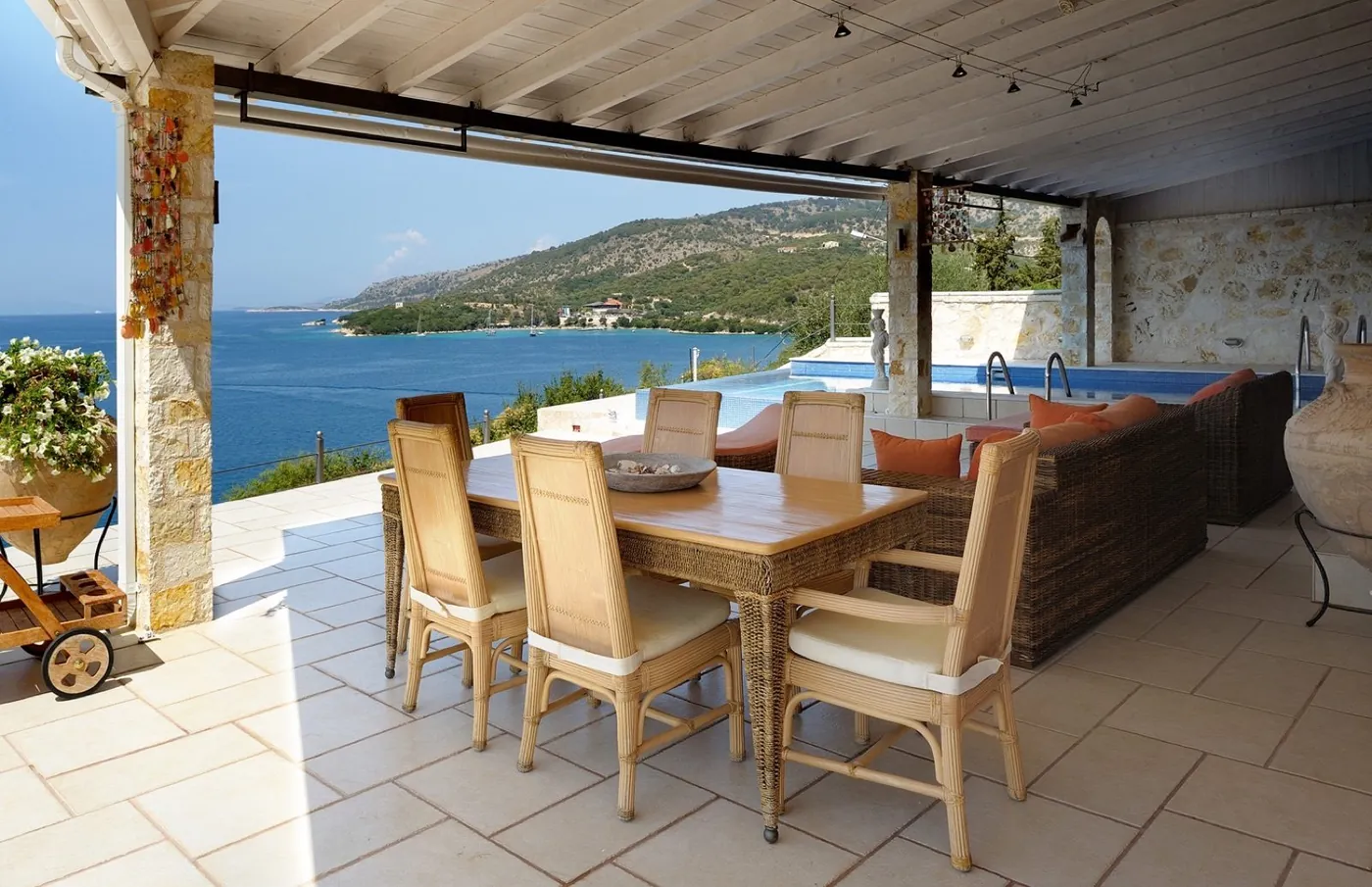 Sivota villa pergola terrace with Ionian sea view